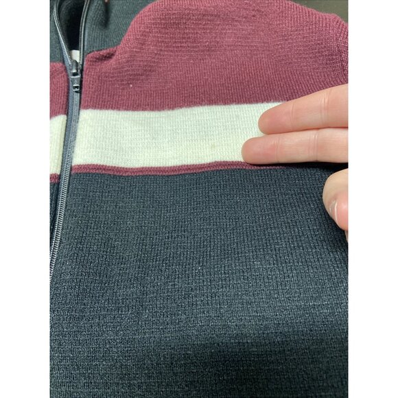 Vintage All Canada Men L Acrylic Curling Sweater Knit Zip Up Striped Cardigan - Picture 5 of 8